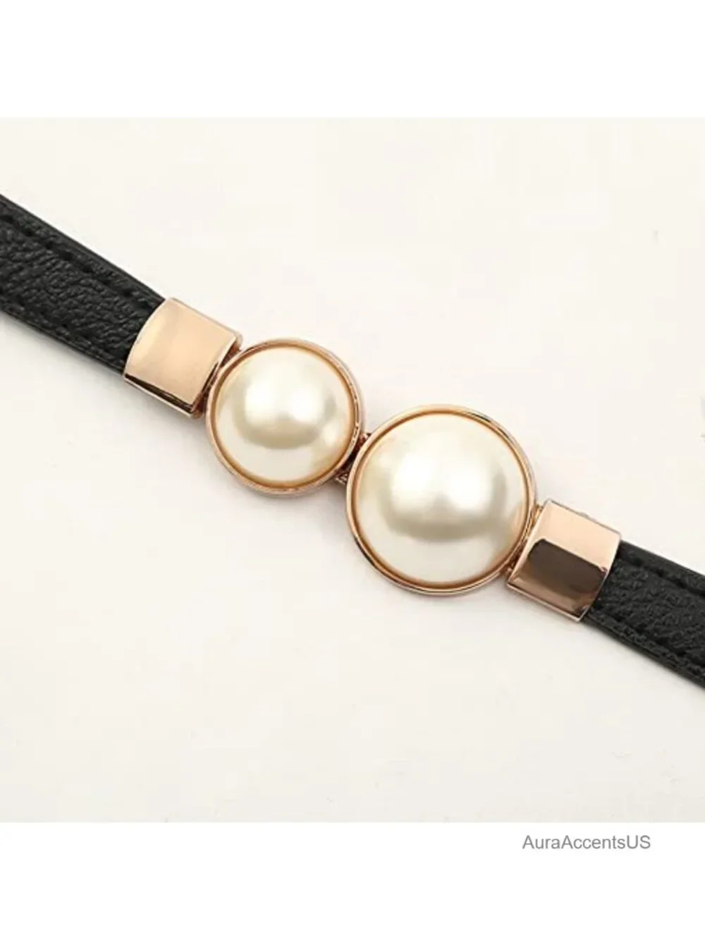 PU Leather Pearl Embellished Stretch Waist Belt for Dresses